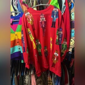 QOS Red Nutcracker Sequin Sweatshirt Dress